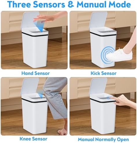 KOEYLE 2 Pack 2.2 Gallon Automatic Touchless Garbage Can, Small Motion Sensor Smart Trash Can, Slim Waterproof Trash Bin for Bedroom, Bathroom, Office, Living Room, White - Image 2