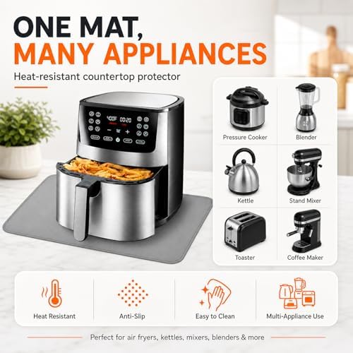 FLASLD Heat Resistant Mat for Air Fryer Site on, Fireproof Silicone Mats for Kitchen Counter, Countertop Protector, No-slip and Waterproof (Gray, 12"X18") - Image 5