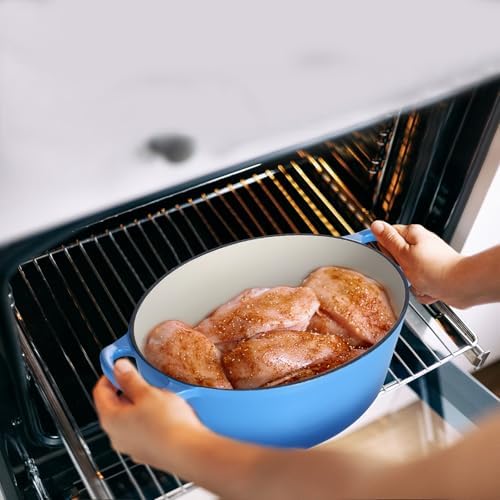 Leonyo 5-Quart Enameled Cast Iron Oval Dutch Oven Pot with Lid, Blue - Image 5