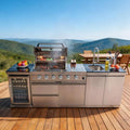 98.4" Outdoor Kitchen Island, 4-Burner Propane Grill & Fridge, Sink, Silver by Dvasovio