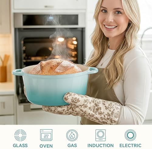 6 Quart Dutch Oven Pot with Lid, Non Stick Enameled Cast Iron Dutch Oven for Bread Baking, Heavy-Duty, Oven Safe Ceramic Cookware Up to 500°F for Baking, Braising, Stews, Roasting, Verdant - Image 4