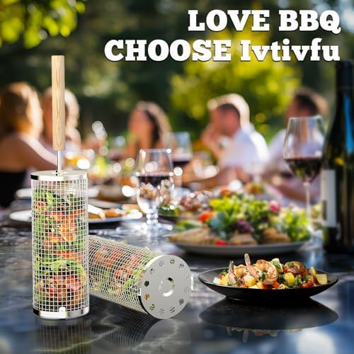 Rolling Grill Basket, Grilling Accessories, Outdoor Camping, Gifts for Men - Image 6