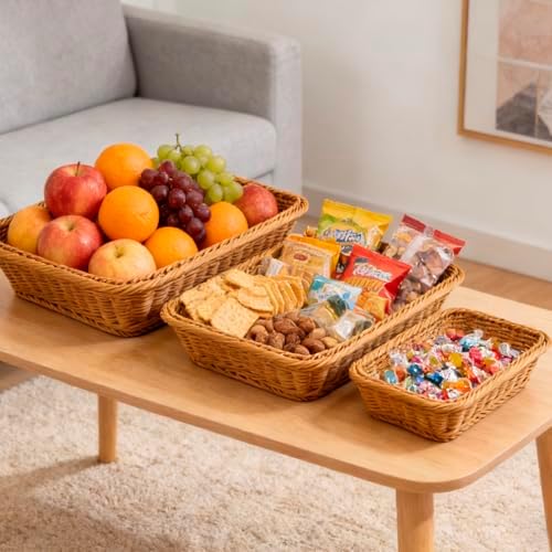 3 Pack Wicker Bread Baskets, 12, 14 and 16 Inch Serving Trays - Image 5