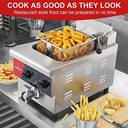 CROSSON 6L Electric Countertop Deep Fryer Extra Large with Drain,Timer,Basket and Lid for Restaurant Use 120V,1800W Commercial Deep Fryers - Image 2