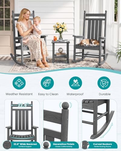 SERWALL Comfortable Outdoor Rocking Chairs Set of 2, Gray - Image 4