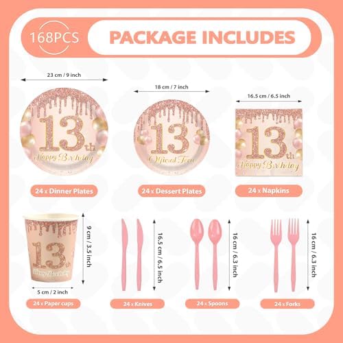 168Pcs 13th Birthday Party Supplies for Girls, Serves 24 - Image 4