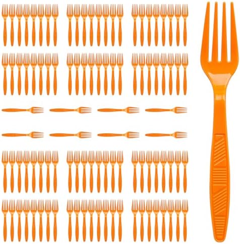 Orange Plastic Forks Heavy Duty, Disposable Party Supplies 104 PCS by FUEVING