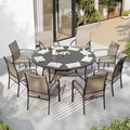 SUNSHINE VALLEY 9pc Patio Dining Set, 67" Round Table & 8 Brown Chairs by SUNSHINEVALLEY