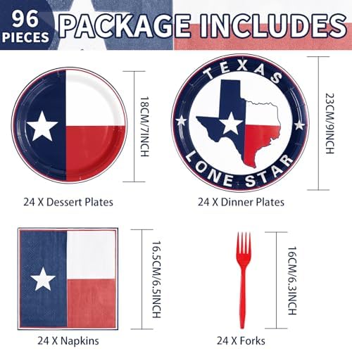 Grencian 96Pcs Texas State Flag Theme Party Decorations, Serves 24 - Image 2