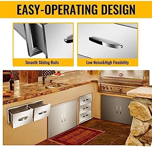 Stainless Steel Outdoor Kitchen Drawers - 3-Drawer BBQ Drawer, Built-in, Flush Mount - 30Wx20Dx10H - Image 7