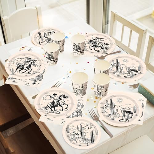 120Pcs Western Party Decorations Western Cowboy Paper Plates and Napkins Cups Rodeo Theme Disposable Tableware Set for Wild West Cowboy Cowgirl Birthday Baby Shower Party Supplies, 30 Guests - Image 5