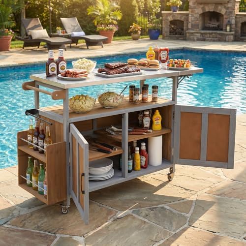 60.6" Foldable Outdoor Kitchen Island with Storage&Locking Wheels - Image 3
