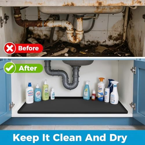 URMONA 28 x 19 in Waterproof Silicone Under Sink Mat, Cabinet Protector - Image 3