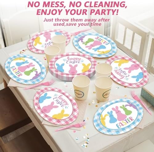 Qyeahkj 50 PCS Easter Bunny Oval Paper Plates Large 11” Disposable Spring Easter Rabbit Party Decorations Supplies Favor for Party Tableware Set - Image 7