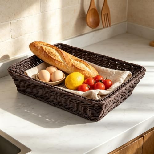 Wicker Bread Basket for Party Food, Rectangle Woven Fruit Basket, Gift Baskets Empty, Sturdy Durable Stackable Storage Baskets for Kitchen, Store, Restaurant, Party (Coffee, M) - Image 4
