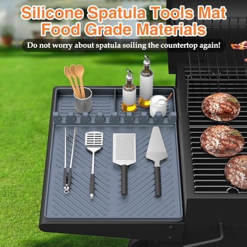 Silicone Griddle Tools Mat for Blackstone, Griddle Accessories Side Shelf Mat Grill Pad for Outdoor Grill Kitchen Counter Spatula Silicone Mat with Drip Pad (Grey (2Packs)) - Image 2
