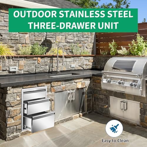 Outdoor Kitchen Drawers 18" W x 24" H x 23" D Stainless Steel Triple Drawers with Hidden Handle for BBQ Island, Patio Grill Station & Outdoor Kitchen Cabinets - Image 5