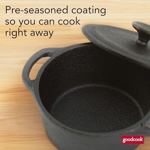 GoodCook Mini Dutch Oven with Lid, Pre-Seasoned Cast Iron Personal-Sized Pot for Stews Soups and Individual Desserts, Oven Safe to 500°F, 0.25-Quart, Black - Image 3