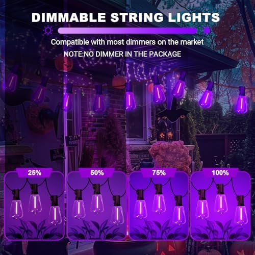 Purple Outdoor halloween String Lights, ST38 26FT LED Patio Lights with 12+1 Shatterproof Edison Bulbs,UL Waterproof Connectable Hanging Lights for Halloween Spooky Party Christmas Garden Porch Decor - Image 4