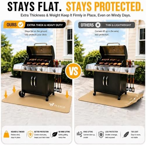 FLASLD Large Under The Grill Protective Deck and Patio Mat, 32 x 60 inches Oil-Proof, Fireproof Indoor Fireplace Mat Prevents Ember Damage Wood Floor, Khaki - Image 4