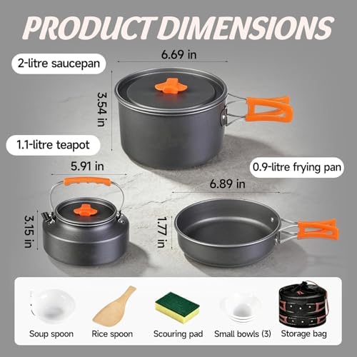 Camping Cookware, 10-Piece Non-Stick Foldable Mess Kit with Kettle - Image 4