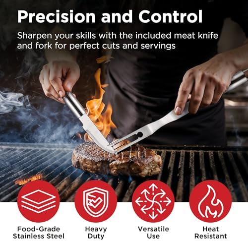 Kaluns Grilling Accessories, Dad Gifts for Christmas, Heavy Duty Stainless Steel Grill Set BBQ Grill Accessories for Outdoor Grill with Meat Thermometer, Case and Apron - Image 5