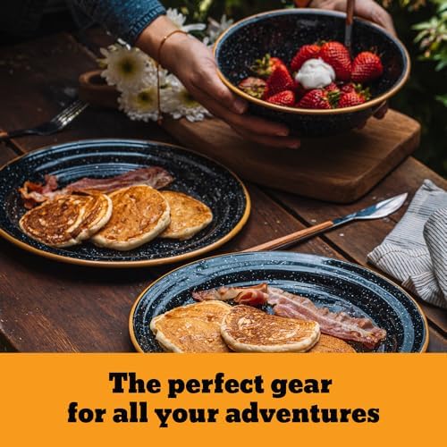 Granite Ware 12-Piece Outdoor Set, Enameled Steel, Perfect for Camping & Picnics - Speckled Black with Color Rim - Image 2
