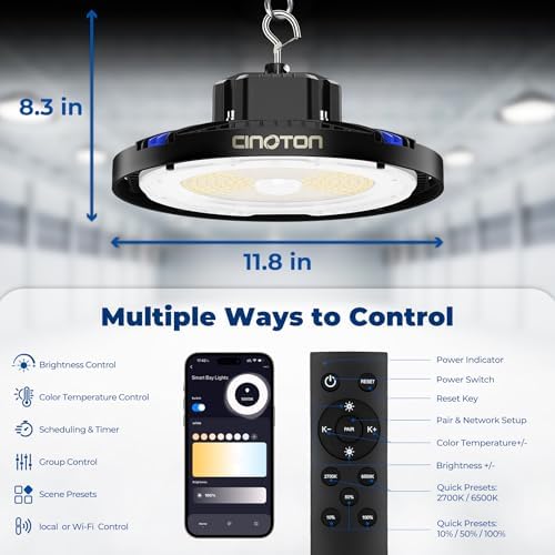 CINOTON Smart 210W 29400LM UFO LED High Bay Shop Light, ETL Listed 1 Pack - Image 4
