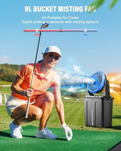 Ausic 10″ 9L Portable Misting Fan, [Max 55Hrs] Outdoor Mister Fan for Outside Patios Golf, 20000mAh Rechargeable Battery Operated Travel Water Cooling Fan, Camping Patio Accessories - 3 Spray Misters - Image 3