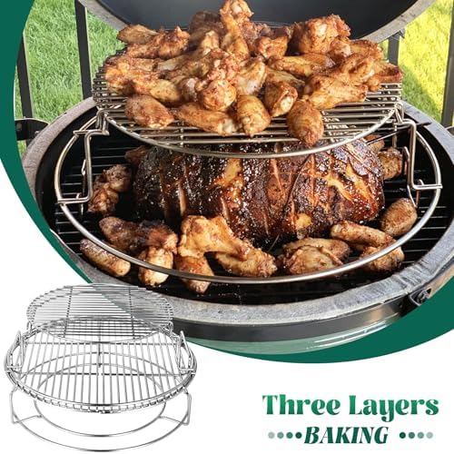 Eggspander for Large Big Green Egg 5 Piece Kit BGE Stainless Grill Expander Rack Conveggtor Basket Half Moon Cooking Stack Rack Extender Grate Pizza Rotisserie Smoking Rib Rack - Image 4