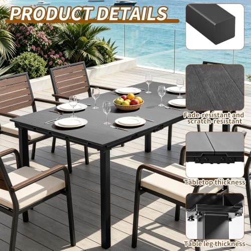 70.8" 6‑8 Person Outdoor Dining Table, HDPE Wood Grain Patio Table Metal Frame, Weather Resistant Rustproof Easy Clean Rectangular Table for Backyard Garden Deck, Black Woodgrain - Image 5