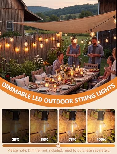 100FT G40 LED Outdoor String Lights, Patio Globe Lights with 52 Shatterproof LED Bulbs, Waterproof Dimmable Hanging Lights, Connectable Black Wire Bistro Lights for Backyard Porch Garden Party Café - Image 3