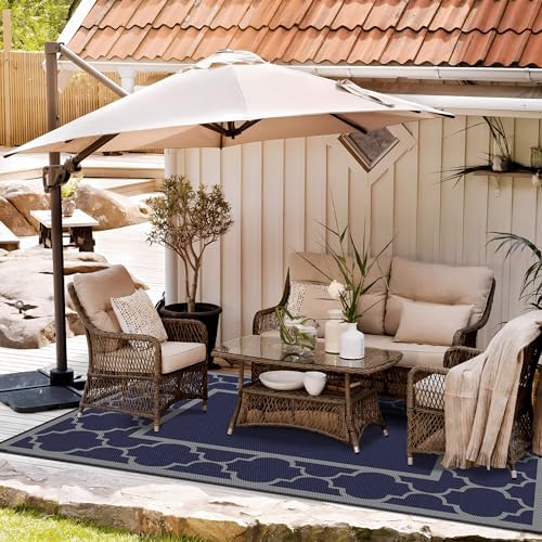 GENIMO Outdoor Rug, Waterproof Plastic Rugs for Patio, 6'x9' Blue Grey - Image 2