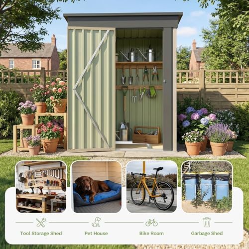 Devoko 5x3 FT Outdoor Storage Shed with Floor Frame, Brown - Image 5