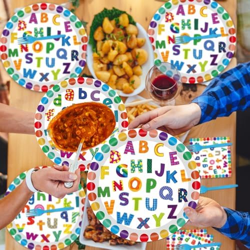 96 PCS Colorful ABC Letters Paper Plates Napkins Set，Serves 24 - Image 7