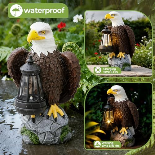 YDKOJGW American Bald Eagle Garden Statue with Solar Light,Outdoor Decor Sculpture,Perfect for Patio,Yard,Porch,Balcony,Distinctive Bald Eagle Home Decor,250 Anniversary USA Gift for Men Father - Image 4
