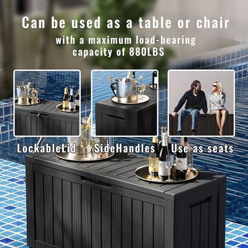 90 Gallon Waterproof Resin Deck Box, UV Resistant Outdoor Storage for Garden, Patio, Porch, Delivery（Black，80 Gallon） - Image 5