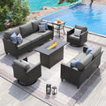 UDPATIO Patio Furniture Set with Fire Pit Table and Swivel Rocking Chairs, 6 Pieces Outdoor Wicker Furniture Set with Waterproof Cover, 4'' Thickened Cushion, Grey by UDPATIO