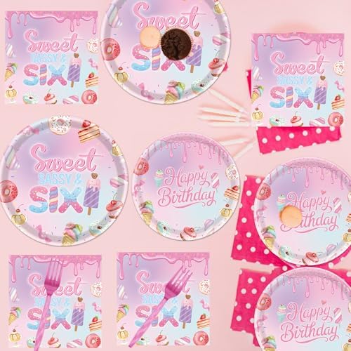 Sweet Sassy Six Birthday Tableware Plates Napkins Party Decor 96PCS - Image 4