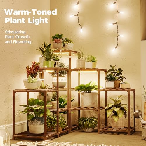 Bamworld Plant Stand with Grow Lights for Indoor Plants 11 Potted - Image 2