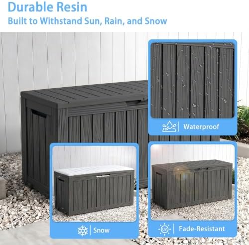 ROJIK 149 Gallon Outdoor Storage Box Waterproof,Weatherproof Deck Boxes Outdoor Lockable,Resin Outside Storage Box for Garden Tools,Cushions,Accessories(Black,149 Gal) - Image 4