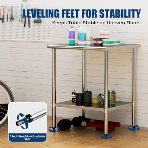 Stainless Steel Work Table 30 x 36 Inch with Adjustable Undershelf, Heavy-Duty Metal Prep Table for Commercial Kitchen & Restaurant, Garage, Outdoor - Image 6