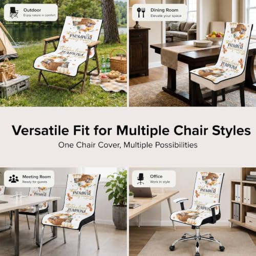 Fall Patio Dining Chair Covers 1 Pack Harvest Pumpkin Basket Outdoor Folding Chair Cover Non-Slip Chair Protectors Owl Maple Leaves Thanksgiving Camping Chair Slipcovers for Yard Lawn Garden Beach - Image 4