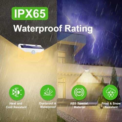 HMCITY 120 LED Solar Lights Outdoor Motion Sensor, 2 Pack, White Warm - Image 5