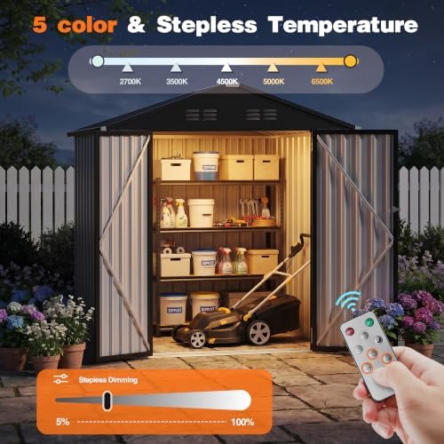 6 x 4 FT Outdoor Storage Shed, Waterproof Metal Garden Tool Shed with Gable Sloped Roof, Magnetic Light, Lockable Door & Air Vents for Backyard Patio Lawn, Gray - Image 5