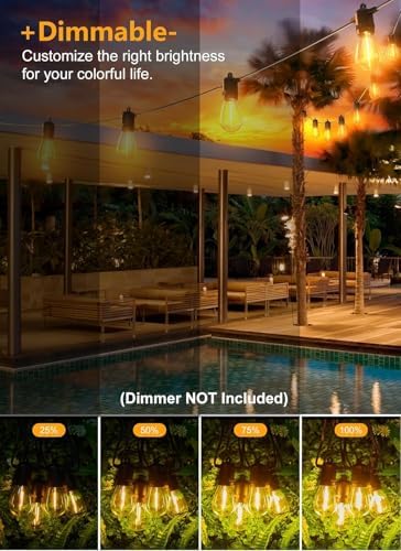 Brightown Outdoor String Lights, 50FT 15 Bulbs Shatterproof Patio Lights - Image 4
