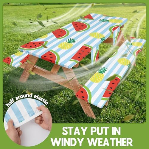 Picnic Table Cover with Bench Covers Waterproof Elastic Rectangle Tablecloth Camper Essentials Supplies Rv Car Travel Gear Must Haves Accessories Fitted Table Cloth Outdoor Road Trip Camping Gifts 6ft - Image 3