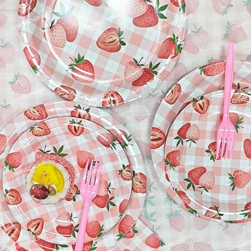 CHANGZHONG 80 Pieces Strawberry Paper Plates Napkins Tableware - Image 5