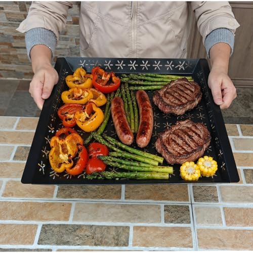 Vegetable Grill Basket for Outdoor Grill - 15.8"*15.8"Extra Large XXL Heavy-Duty Veggie Grilling Basket, Square, Non-stick Enamel Coating, Grilling Accessories for Grills and Vegetables by SearCook