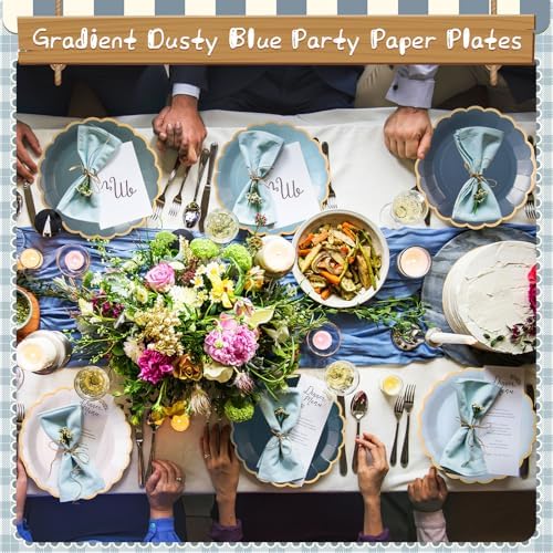 48 Pcs Dusty Blue Paper Plates 9 Inch Gradient Scalloped Paper Blue Plates Disposable Dinner Dessert for Birthday Wedding Bridal Party Supplies, 6 Colors - Image 2